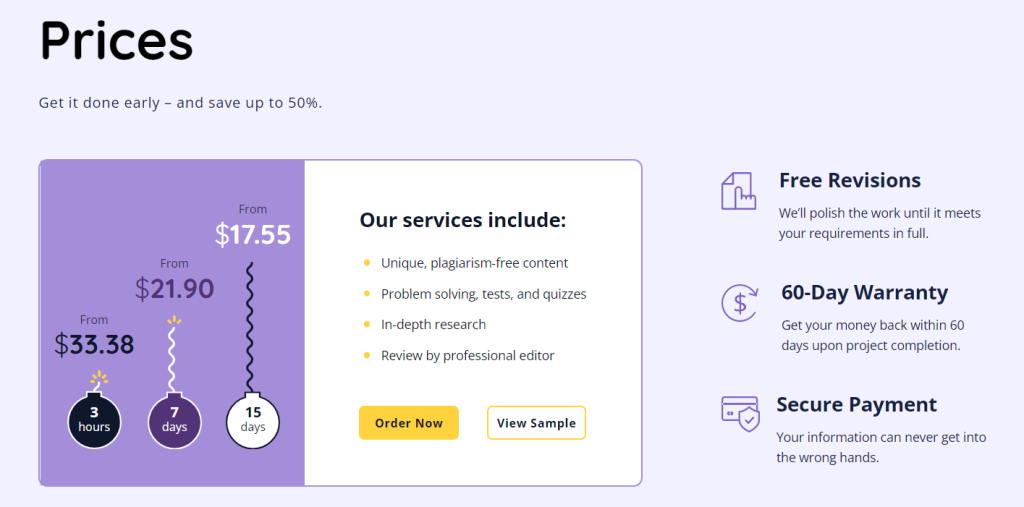 prices of services at Domyhomework123