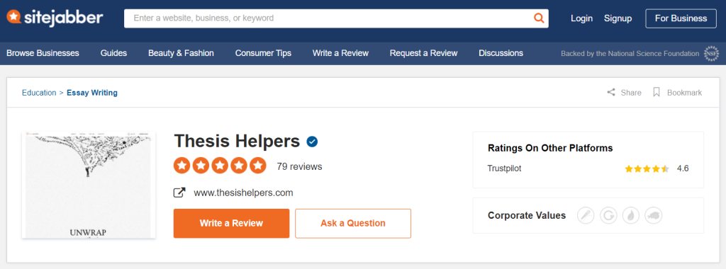 Reviews on ThesisHelpers at Sitejabber