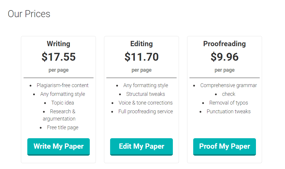 Prices at Essaylab
