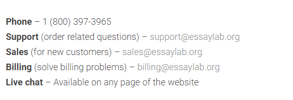Customer support at Essaylab